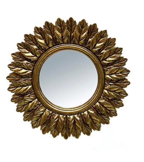 Miroir plumes doré - D16cm