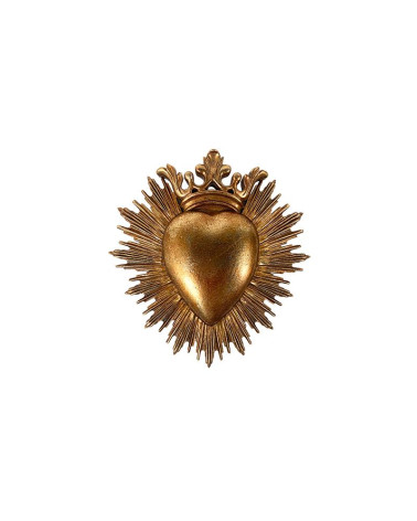 Ex-voto coeur doré couronne- 17,6x18 cm