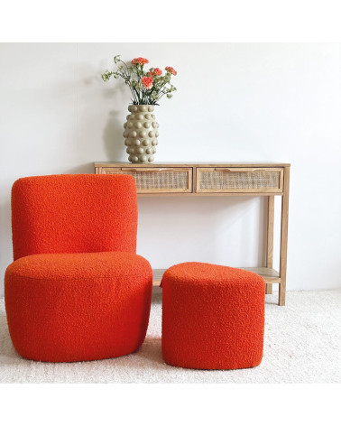 Tabouret tissu bouclette orange