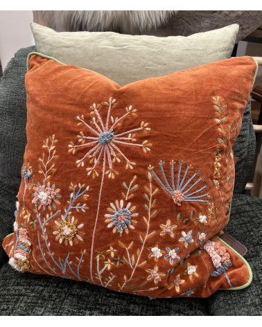 Housse de coussin brodée - Terracotta 50x50