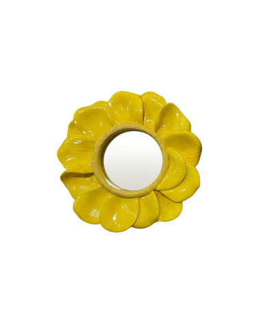 Miroir rond Fleur  jaune