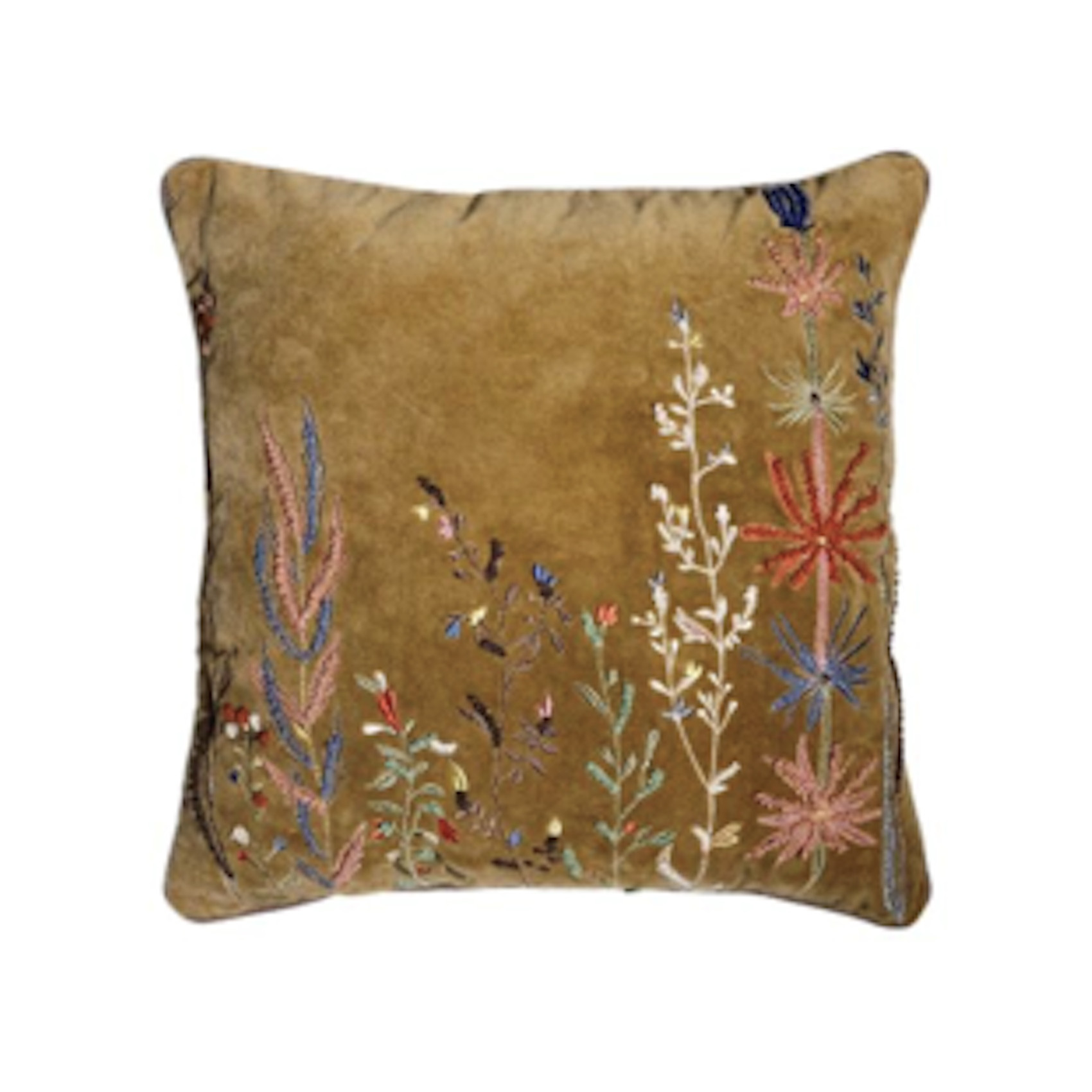 Coussin en velours Olive et broderies