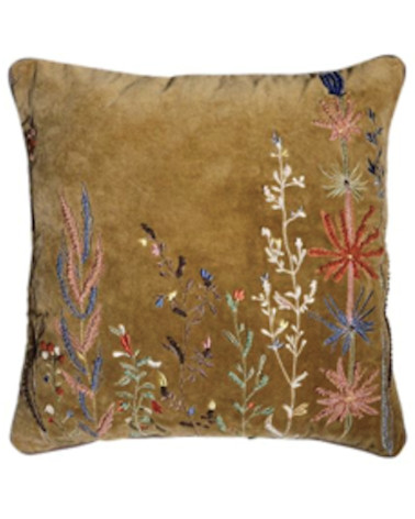 Coussin en velours Olive et broderies