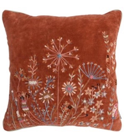 Coussin en velours terracotta et broderies