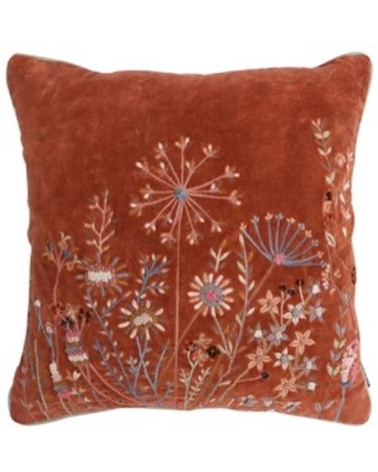 Coussin en velours terracotta et broderies