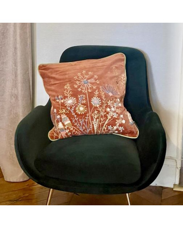 Coussin en velours terracotta et broderies